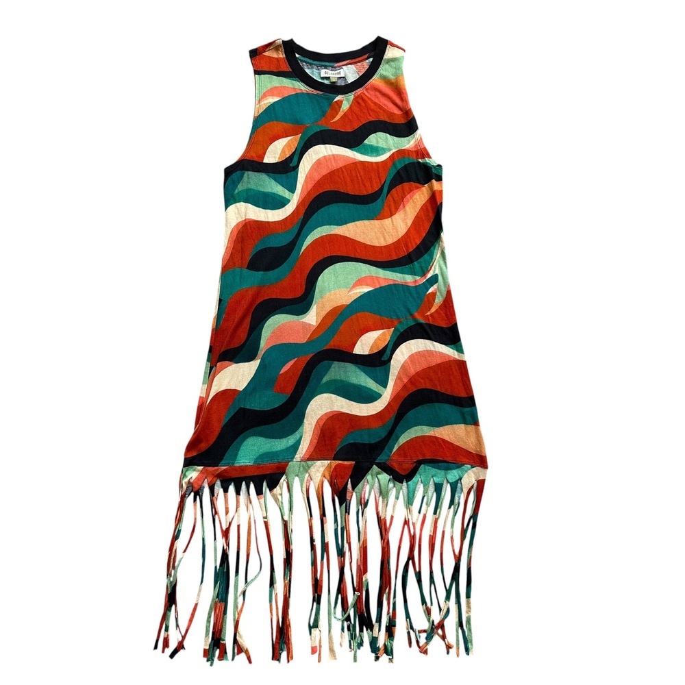 Festival Celandine Anthropologie Knit Fringe Mini Dress Orange Wave NWT S